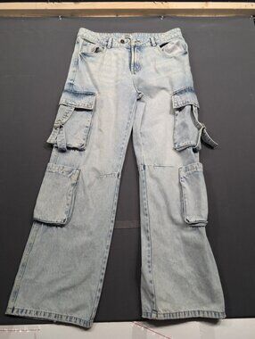 Refuge Denim CARGO Wide Leg Jeans Light Wash Size 07 Buckle